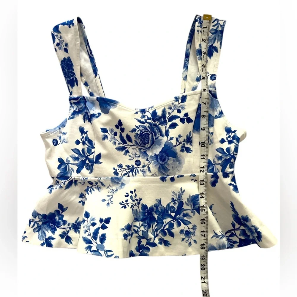 Anthropologie Maeve Square-Neck Peplum Tank Top in Blue Pattern Size M nwt - Picture 10 of 11